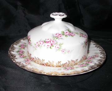Royal Albert Dimity Rose Butter Dish - Covered - Round Base