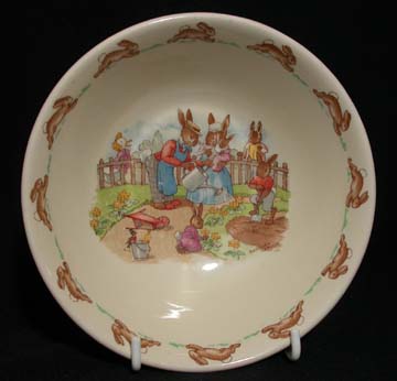 Royal Doulton Bunnykins 17 - Oatmeal Bowl - Watering The Flowers - Signed