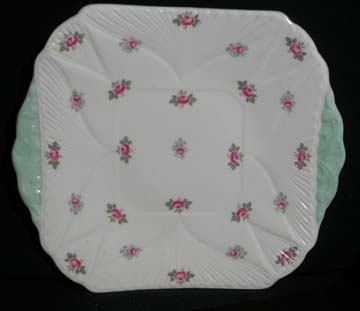 Shelley Rosebud - Green Trim - 13426 Plate - Cake/Handled