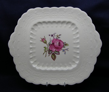 Spode Billingsley Rose Plate - Cake/Handled - Closed Handles - Black Mark