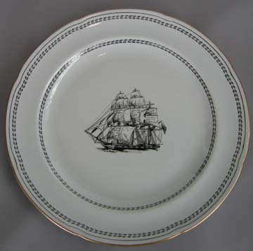 Spode Trade Winds - Black Plate - Salad - Ship George Of Salem