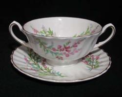 Royal Doulton Bell Heather Cream Soup & Saucer Set - Footed