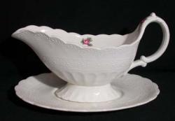 Spode Billingsley Rose Gravy Boat & Underplate - Green Mark - Some Glazing On The Stand