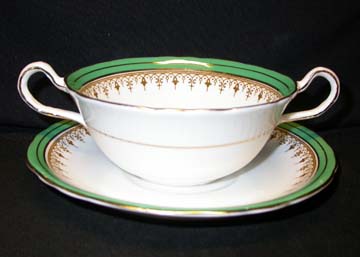 Aynsley Durham - Green Cream Soup & Saucer Set - Footed