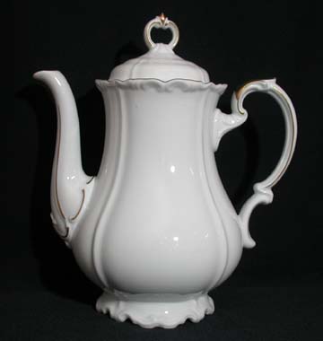 Edelstein Maria Theresia (White/Gold Trim/Scalloped, Embossed Scrolls) Coffee Pot & Lid - Large