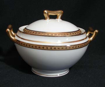 Limoges White w/Gold Band/Hearts Sugar Bowl & Lid