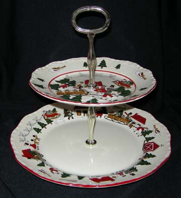 Mason's Christmas Village Plate - Serving/2 Tiered