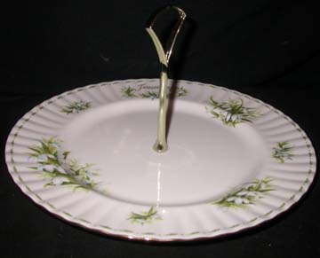 Royal Albert Flower Of The Month Series Cake Plate - Middle Handle - January -Snowdrops