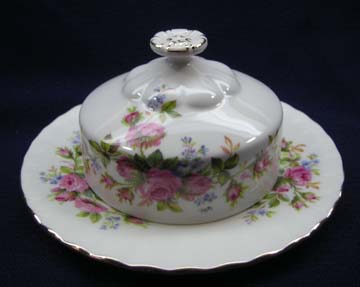 Royal Albert Moss Rose Butter Dish - Covered - Round Base