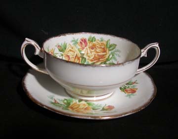 Royal Albert Tea Rose Cream Soup & Saucer Set - Footed