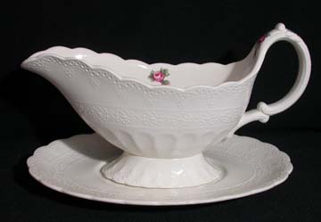 Spode Billingsley Rose Gravy Boat & Underplate - Green Mark - Some Glazing On The Stand