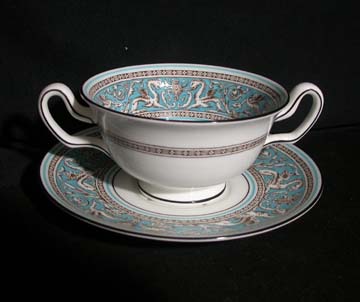 Wedgwood Florentine - Turquoise - W2714 Cream Soup & Saucer Set - Footed
