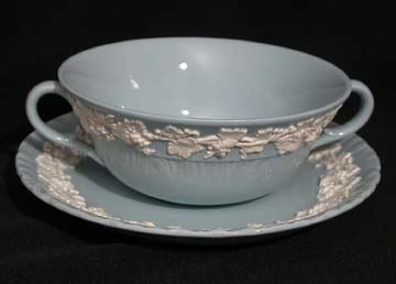 Wedgwood Cream Color On Lavender - Shell Edge Cream Soup & Saucer Set - Footed