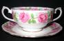 Queen Anne Lady Alexander Rose Cream Soup & Saucer Set - Footed